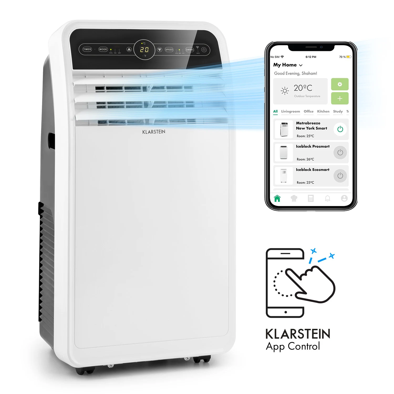 کولر گازی پرتابل هوشمند کلارشتاین آلمان مدل klarstein Metrobreeze New York Smart - کنترل WiFi و عملکرد 3 در 1